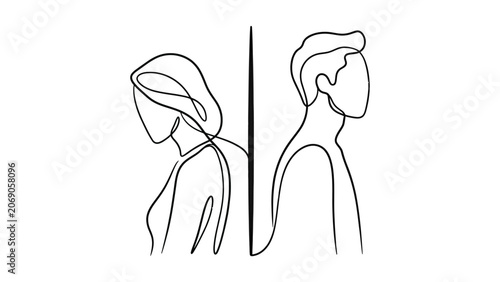 Continuous line drawing of two people.