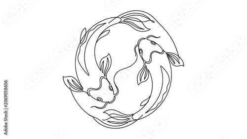 a line drawing of two fish.