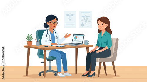 Doctor consulting patient in office illustration