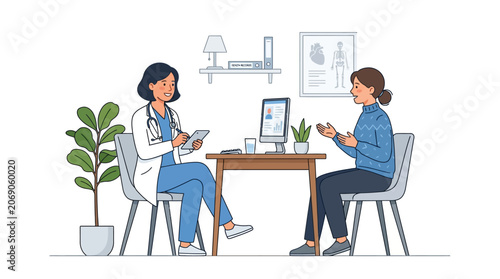 Doctor consulting patient in office illustration