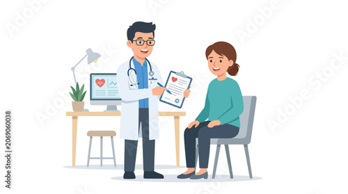 Doctor consulting patient with medical records in office setting