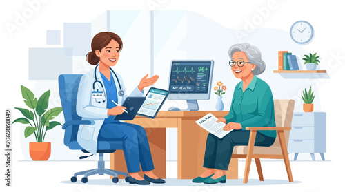 Doctor consulting patient with medical report in office