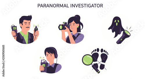 Foto Paranormal investigator with ghost hunting tools.