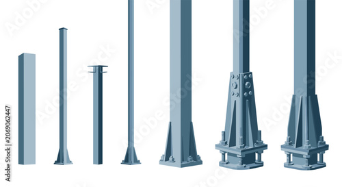 Graphic comparison displays various structural column bases and detailed foundation connections in 3D perspective.