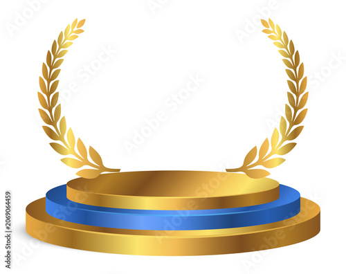 Gold podium stage with laurel wreath, luxury PNG illustration design