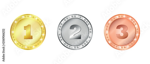 Canvastavla Gold, silver, and bronze medals with the numbers 1, 2, and 3