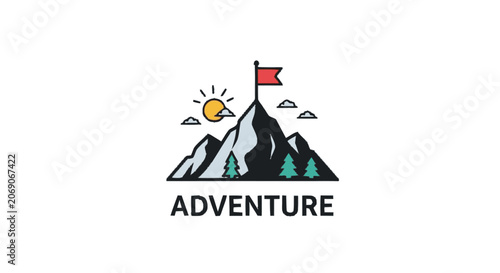 Partial minimalist flat illustration of a black and grey mountain with