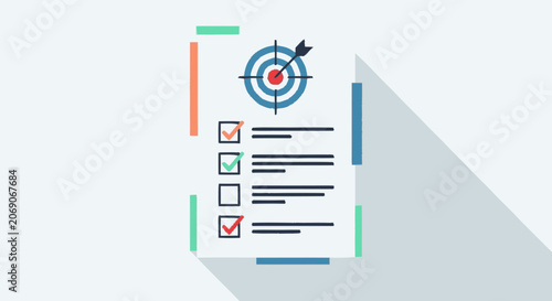 Partial minimalist flat illustration of a checklist with square checkb