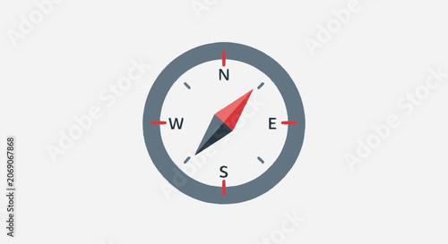 Partial minimalist flat illustration of a grey compass face showing th