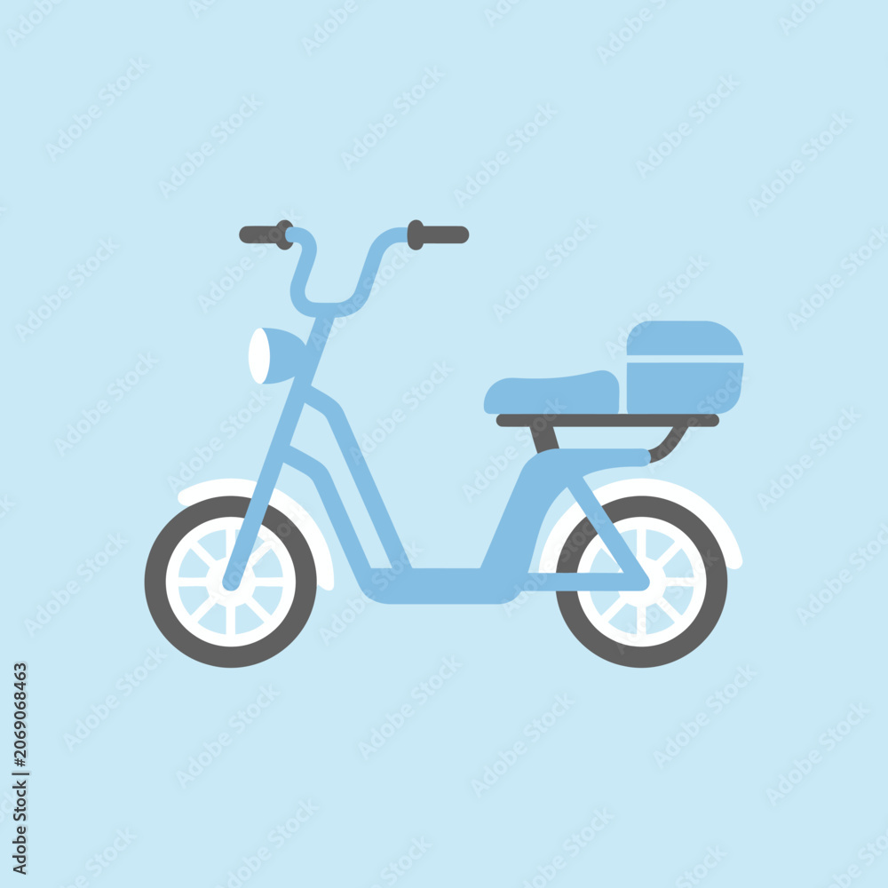 Fototapeta premium Minimalist light blue electric scooter icon on a solid background