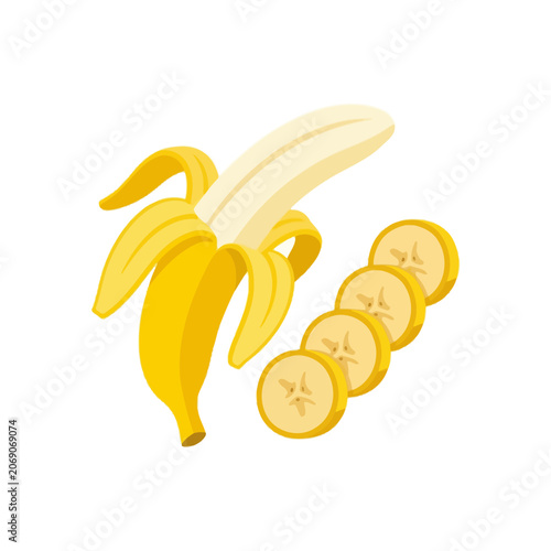 Obraz na plátně A bright peeled banana with evenly sliced rounds sits invitingly