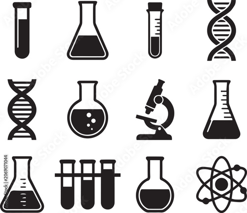 Science Laboratory Icons Set - DNA Test Tube Flask Microscope Chemistry Vector Collection .
