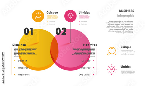Foto Venn diagram Infographic circle 2 parts or options for business strategy, presen
