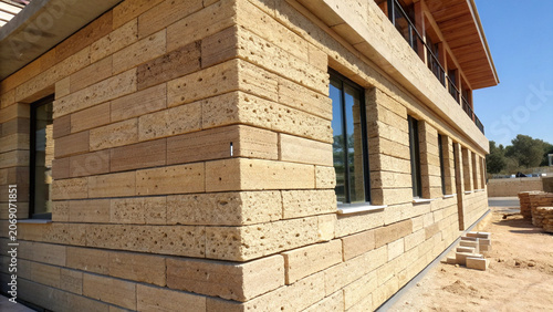 Modern House with Porous Sandstone Brick Exterior