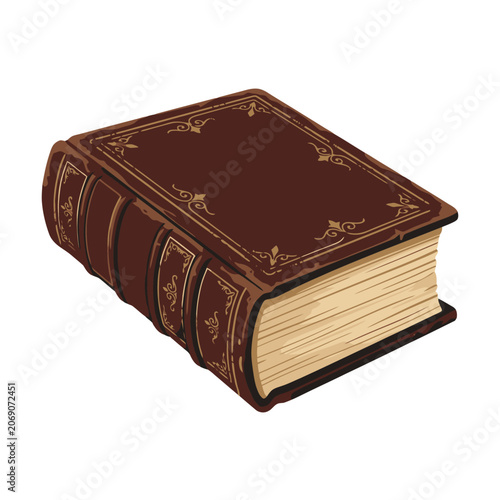 фотографія An old vintage book with a dark brown leather cover