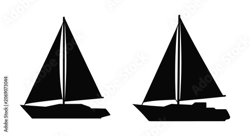 Tableau sur toile Two sailboat silhouettes against a white background nautical vessel shapes