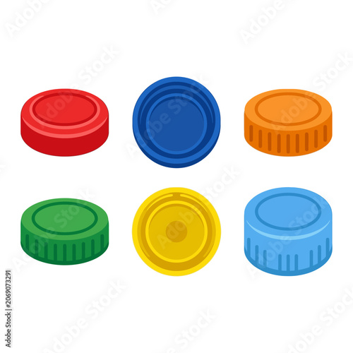 Cuadro en lienzo A set of colorful plastic bottle caps on white background