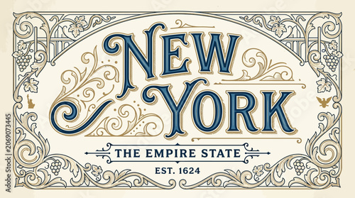 New York State Emblem - Vintage Design, Decorative Frame