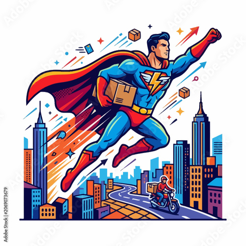 Tableau sur toile A bold superhero courier delivers citywide packages