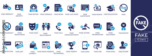 Canvas Print Fake news solid icon set for disinformation, result, legal, justice, newspaper, and profile vector icons for media, journalism, and ethics design