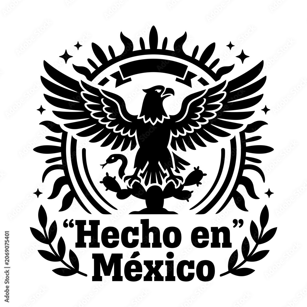 Fototapeta premium Hecho En Mexico Eagle Sunburst Vector