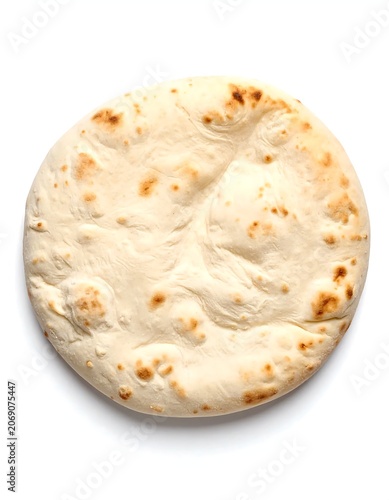 Round Baked Flatbread Isolated on Light Gray Background