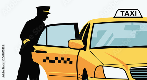 Cuadro en lienzo Chauffeur Opening Door for Passenger of Yellow Taxi Cab
