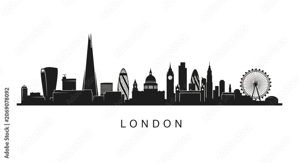 Fototapeta premium London City Skyline Silhouette - Iconic Landmarks