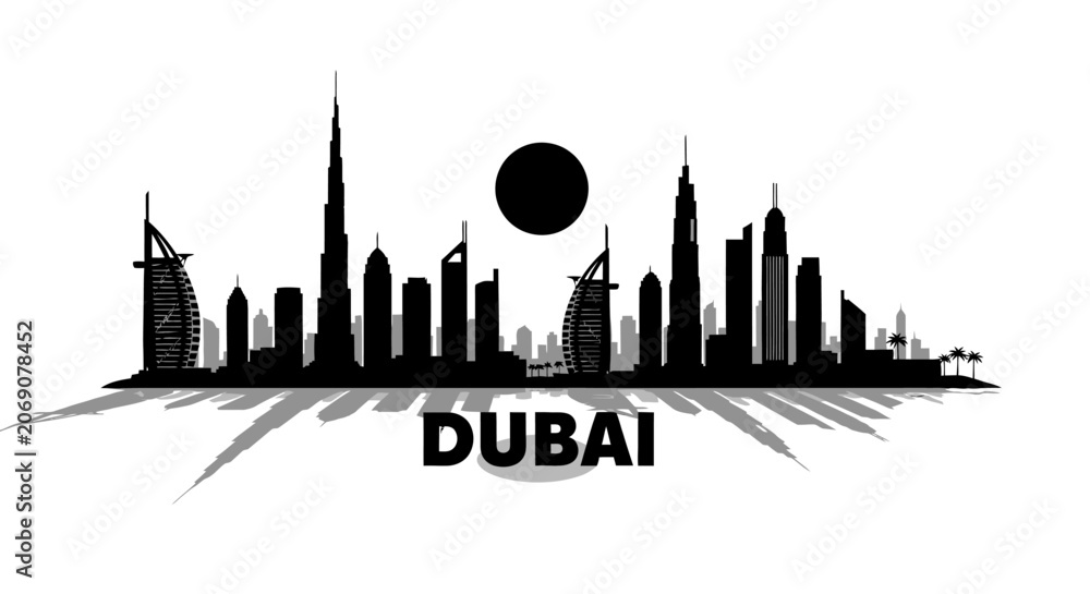 Obraz premium Dubai Skyline Silhouette: Architectural Wonders against White Backdrop