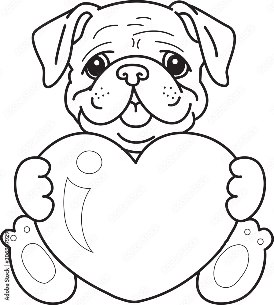 Fototapeta premium Coloring pages of Cute funny Bulldog sticker icon. Outline of Bulldog 