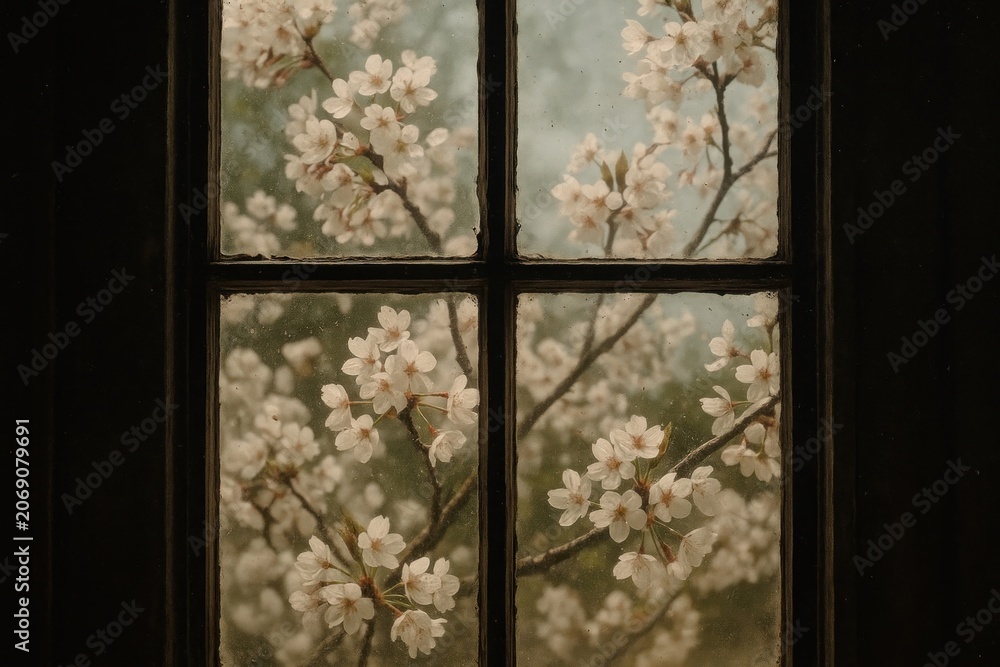 Obraz premium Blossoms framed by window