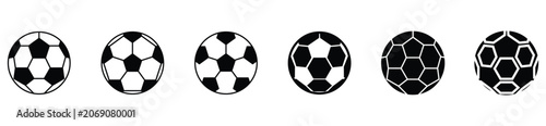 Set of Modern Football Ball Vector Icons with Classic, Line Art, and Filled Patterns for Sports Branding and Logos	