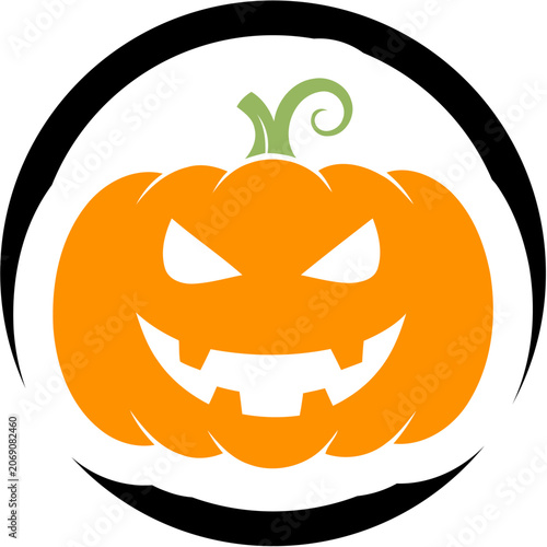 Canvas Print A jack-o-lantern pumpkin with a menacing face is carved for Halloween