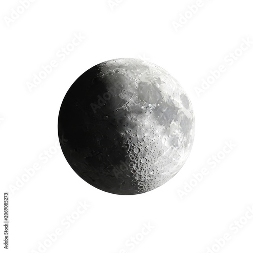 First Quarter Moon Phase Isolated on White Background.