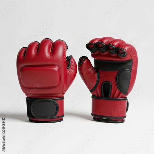 Pair of Red Boxing Gloves on White Background.