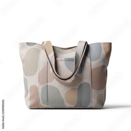 Stylish Canvas Tote Bag with Abstract Pattern on White Background.