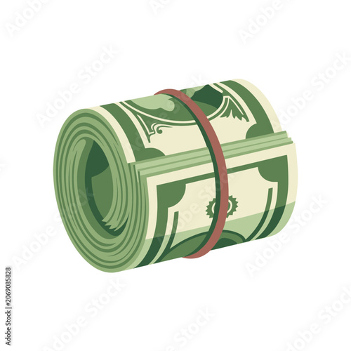Εκτύπωση καμβά A thick roll of green paper currency secured by a rubber band