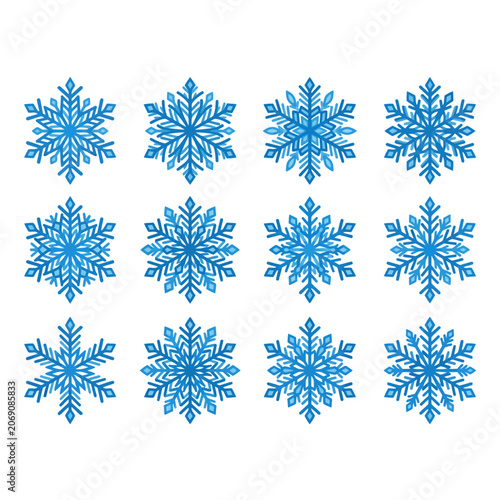 Fényképezés Frosty blue snowflakes arranged in a crystalline grid