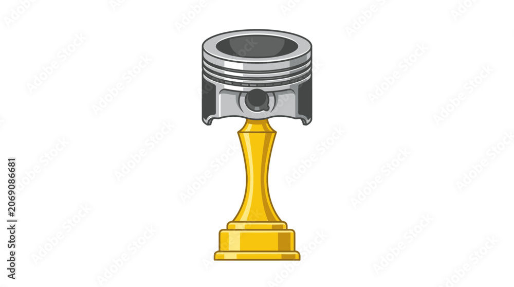 Fototapeta premium Golden Trophy Cup with Engine Piston on White Background