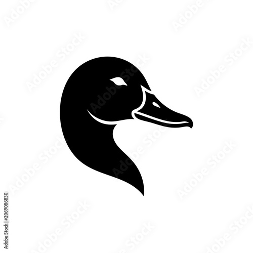 Bild auf Leinwand A black duck head illustration facing right on a white background