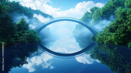 Way A long bridge stretching across a river, symbolizing the connection between two distant places.