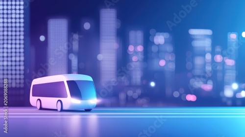 Futuristic An autonomous bus gliding through a smart city, making transportation safer and faster.