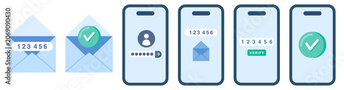 Email Verification Code Icon Set for Secure Account Authentication