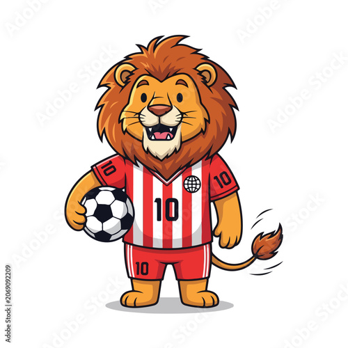 Cute Lion Mascot with Football Jersey World Cup Flat Vector Illustration
