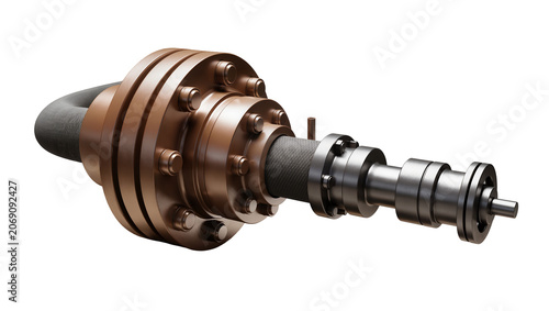 Schilderij op canvas Isolated industrial pipeline fitting with flanges and textured hose connection detail