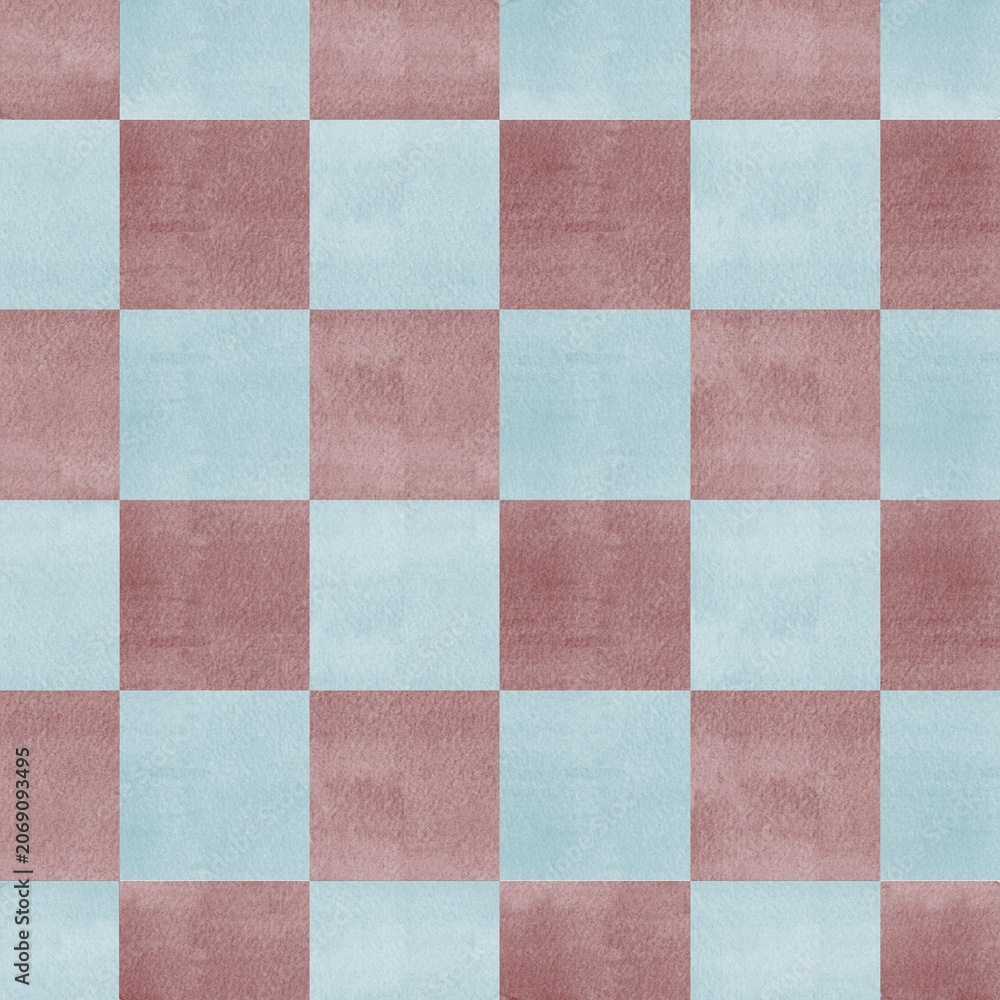 Fototapeta premium Hand Drawn Red Heart Seamless Pattern on Pink Checkerboard Background. Small size