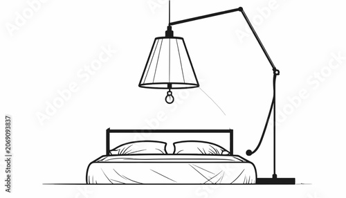 Modern Bed with Floor Lamp.