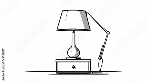 Fotografie Desk lamp on a nightstand indoors.
