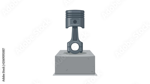 Fotografie Automotive engine piston and connecting rod on stone base illustration
