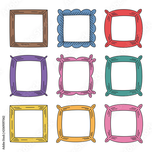 Set of colorful decorative rectangular frames for photo gallery with colorful